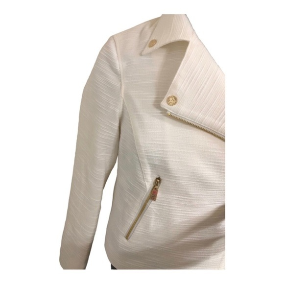 Anne Klein ecru boucle lookโ gold zippered moto jacket blazer size large new - Picture 6 of 17